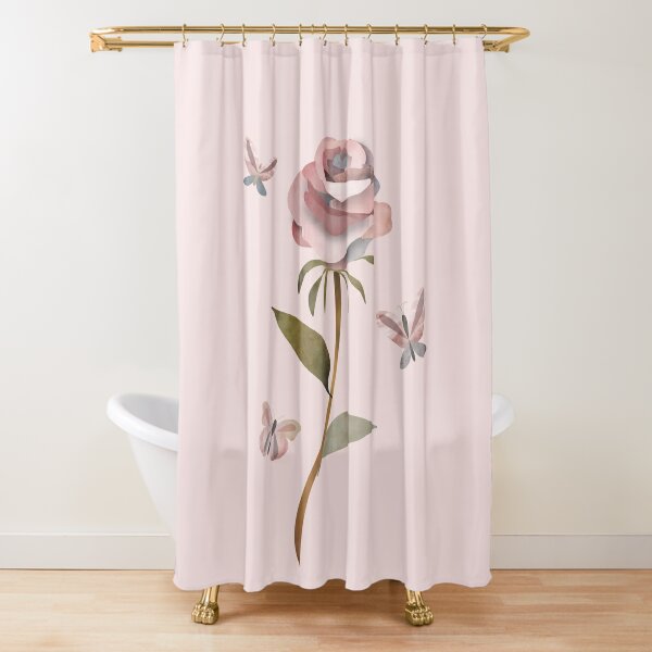 Shabby Chic Style Farmhouse Shower Curtain With Rose Floral 