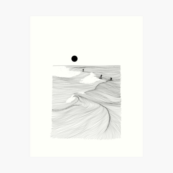 Aperçu de l'œuvre Dessin au trait de vagues créée et vendue par SurfolioPrints.
