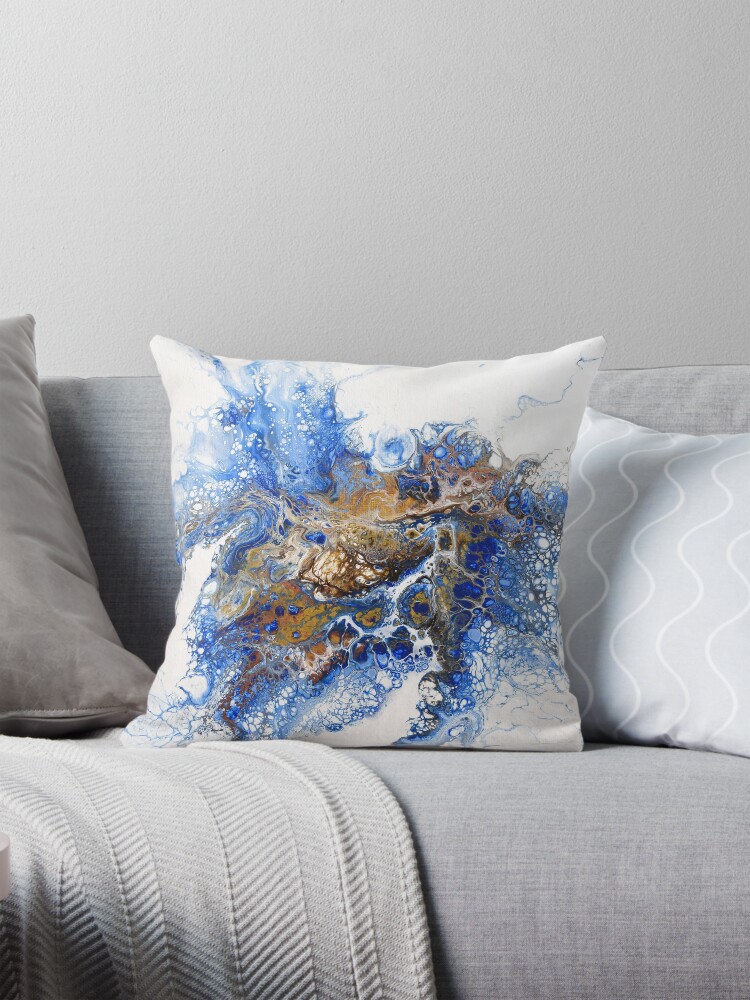 Thumbnail 1 of 4, Pillow, Color explosion - Dutch pour acrylic fluid art designed and sold by ImaaniArt.