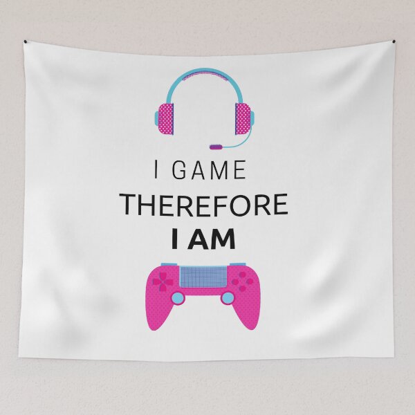 Item preview, I Game Therefore I Am Pink Gamepad And Headphones designed and sold by LuckyKermit.