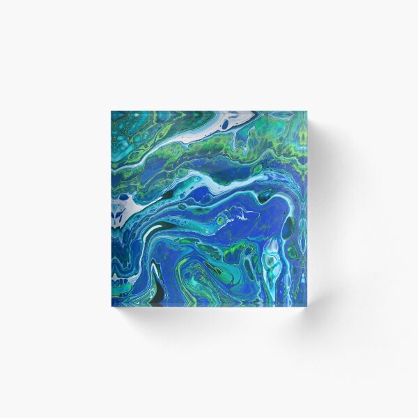 Aperçu de l'œuvre Acrylique pour art, art fluide abstrait en bleu et vert créée et vendue par Felicity Osborne.