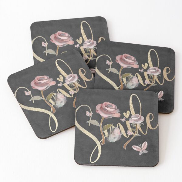 Item preview, Shabby chic vintage floral SMILE wild rose and butterflies designed and sold by Caroline Laursen.