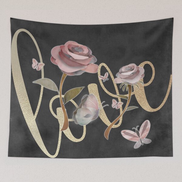 Item preview, Shabby chic vintage floral LOVE wild rose and butterflies - Caroline Laursen Original designed and sold by Caroline Laursen.