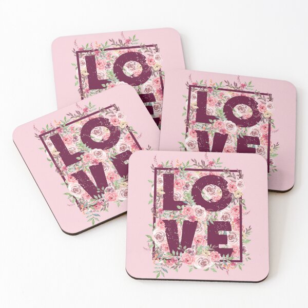 Item preview, "LOVE" on luscious floral background designed and sold by Happy Puppy Print On Demand.