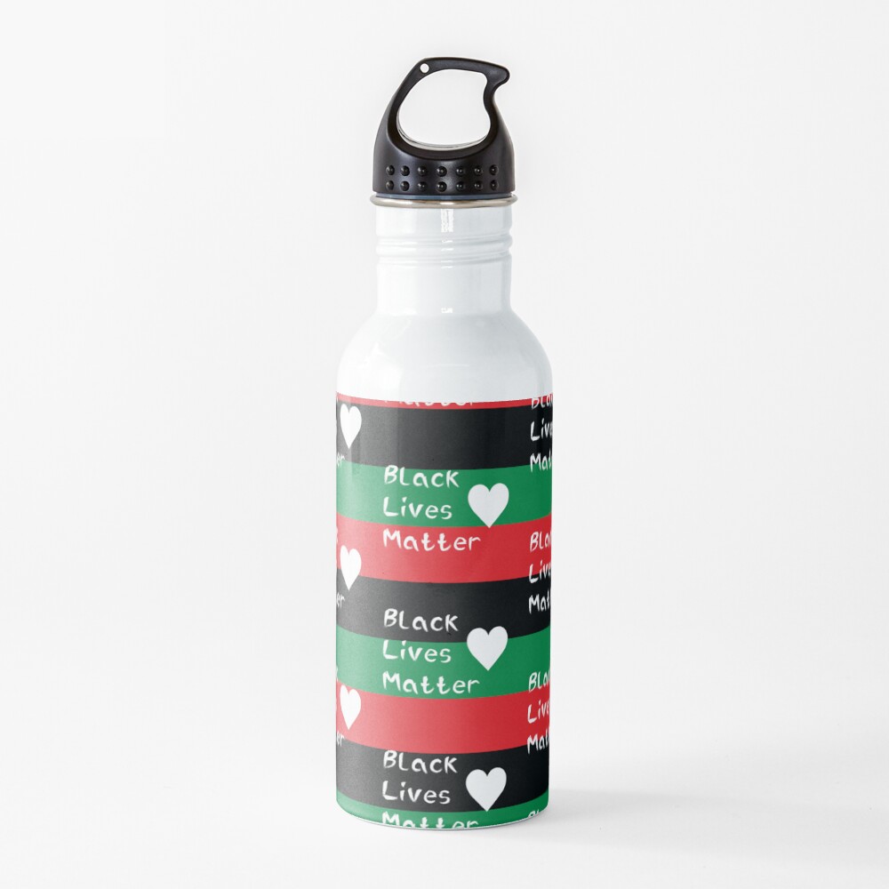 Black Lives Matter Pan-African Flag White Heart Water Bottle