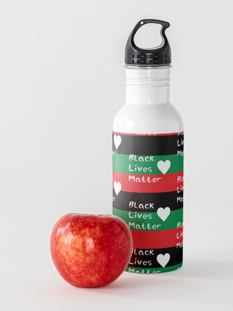 Alternate view of Black Lives Matter Pan-African Flag White Heart Water Bottle