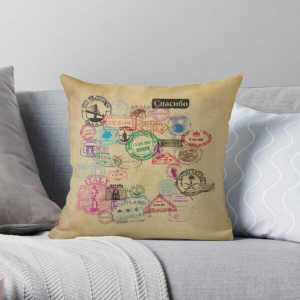 Vintage Passport Stamps Throw Pillow