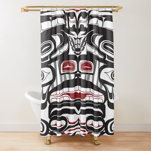 Thunderbird Bear Orca Totem Pole, coastal Salish Haida pacific north west formline design native american Shower Curtain