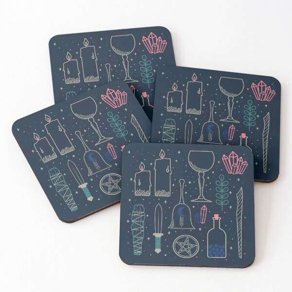 Item preview, Witchcraft and magic ritual tools on dark blue designed and sold by misentangled.