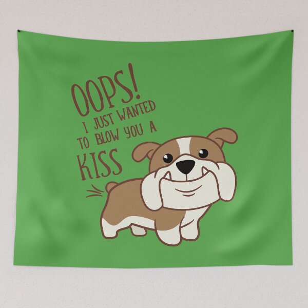Item preview, Funny Farting English Bulldog "Oops! I just wanted to blow you a kiss!" designed and sold by Happy Puppy Print On Demand.