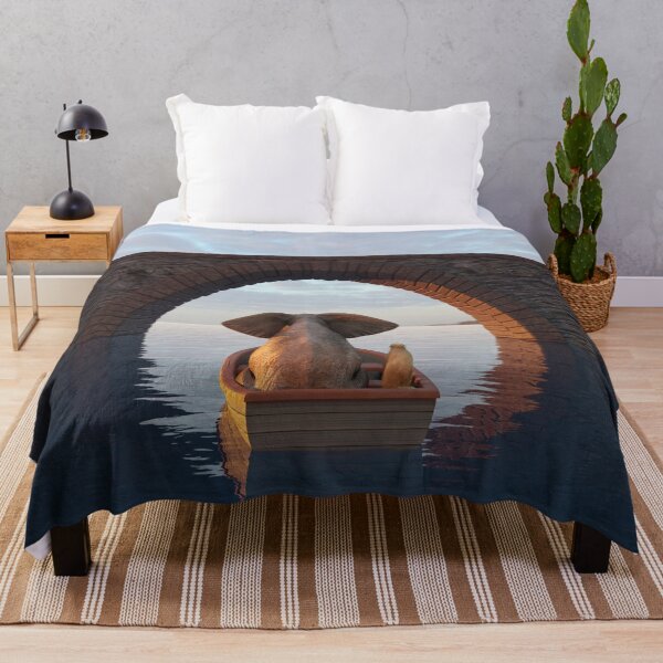 Item preview, elephant and dog float in a boat under the bridge 2 designed and sold by Mike Kiev art.