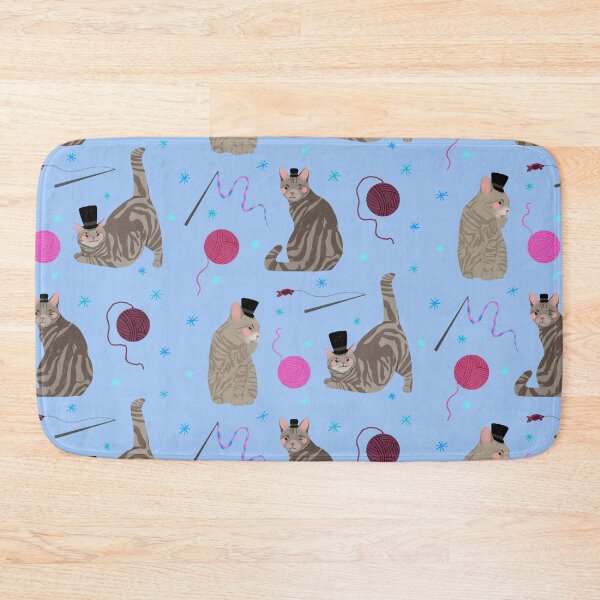 Item preview, Grey Tabby Cats - Cute Blue and Pink Animal Illustration Pattern designed and sold by TheRainbowRoom.