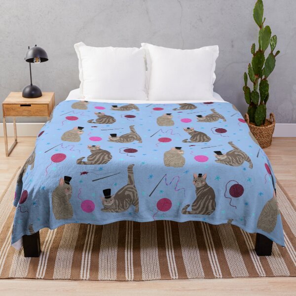 Item preview, Grey Tabby Cats - Cute Blue and Pink Animal Illustration Pattern designed and sold by TheRainbowRoom.