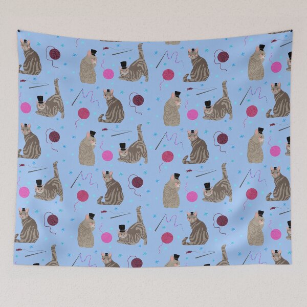 Item preview, Grey Tabby Cats - Cute Blue and Pink Animal Illustration Pattern designed and sold by TheRainbowRoom.