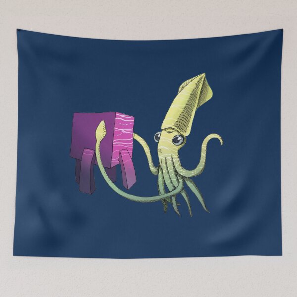 Item preview, Cute Squid with bucket cartoon designed and sold by CecyLL.