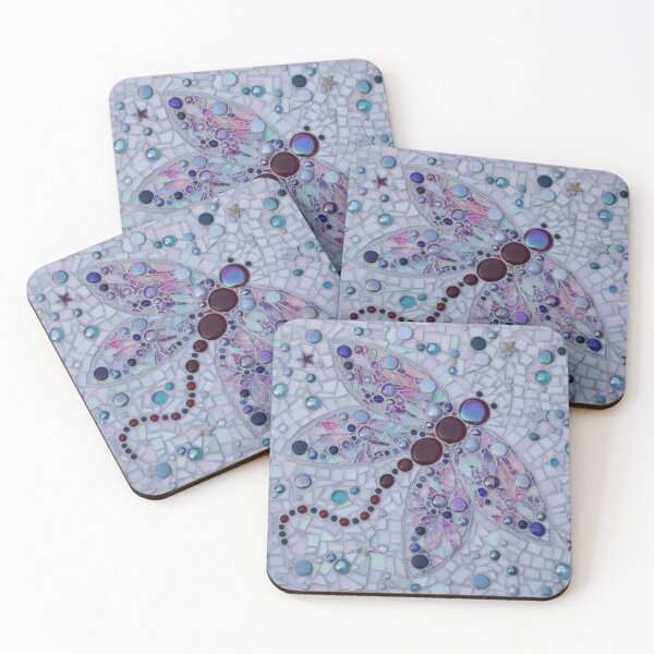 Item preview, Stained glass mosaic dragonfly in pink, blue and white glass  designed and sold by suespaintroom.