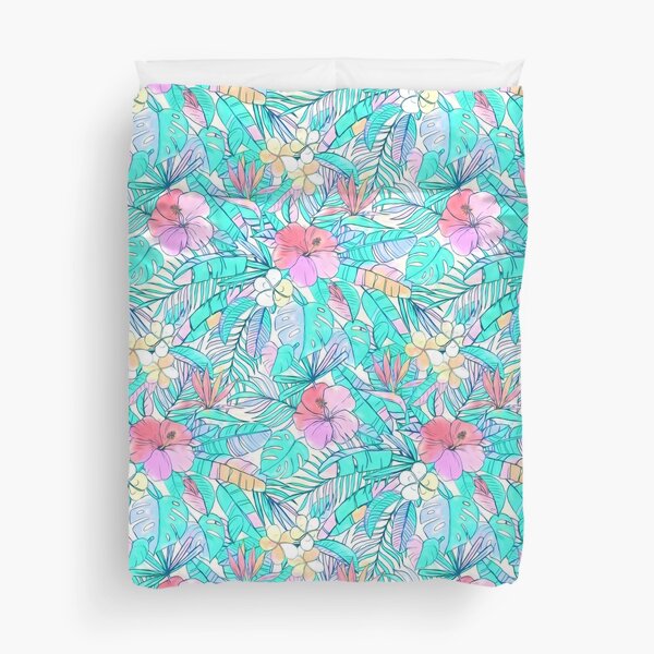 Pretty Pastel Hawaiian Hibiscus Print Duvet Cover