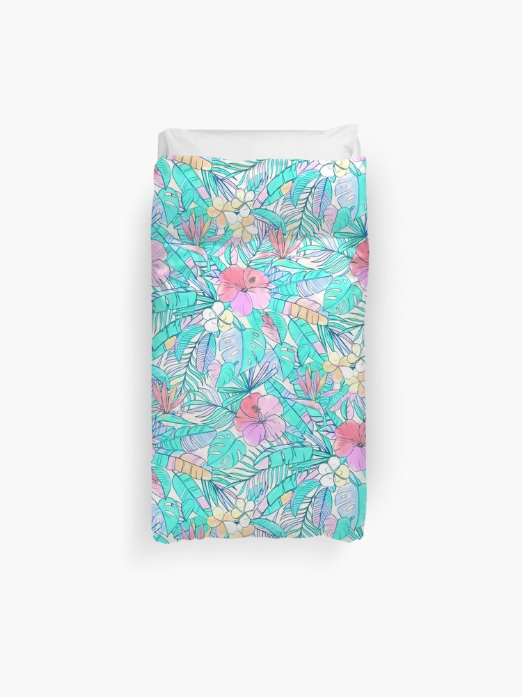 Pretty Pastel Hawaiian Hibiscus Print Duvet Cover By Micklyn