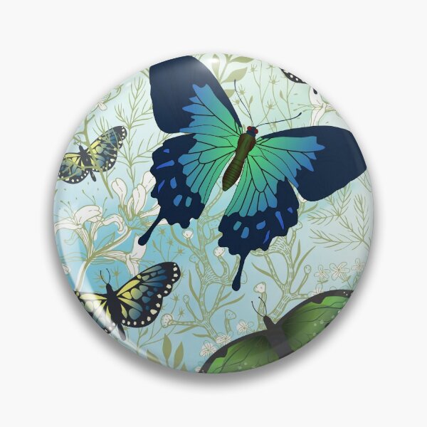 Item preview, Blue and Green Butterflies with Green and White Wildflower Background designed and sold by FringyGingy.