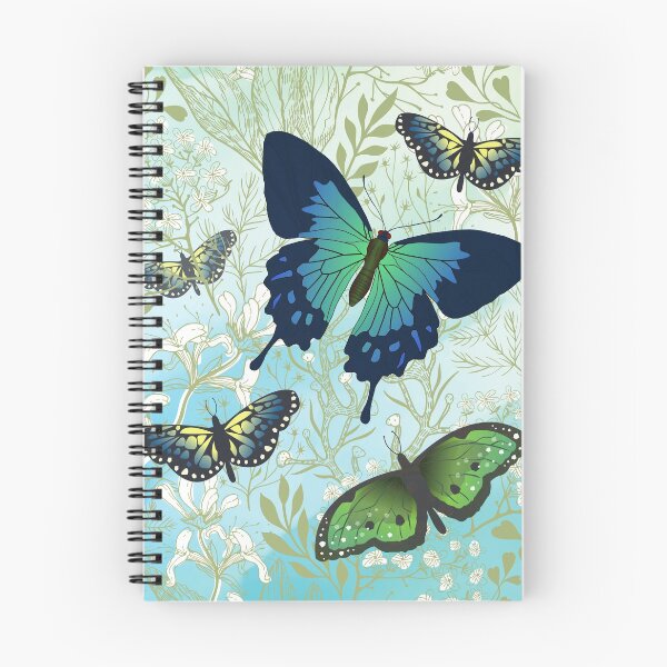 Item preview, Blue and Green Butterflies with Green and White Wildflower Background designed and sold by FringyGingy.