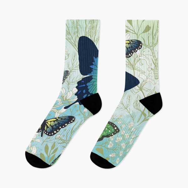 Item preview, Blue and Green Butterflies with Green and White Wildflower Background designed and sold by FringyGingy.