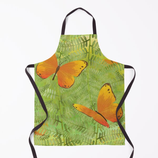 Item preview, Orange Butterflies on Bright Green Ferns with Orange Polka Dots designed and sold by FringyGingy.