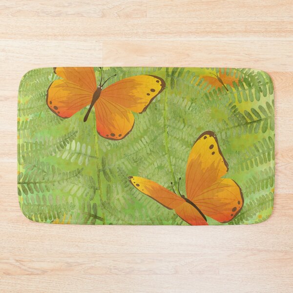 Item preview, Orange Butterflies on Bright Green Ferns with Orange Polka Dots designed and sold by FringyGingy.