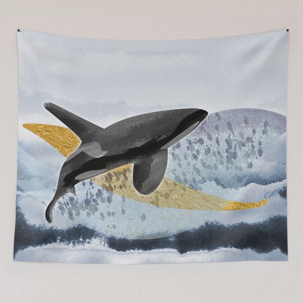 Item preview, Calming orca whale seascape watercolor illustration  - Caroline Laursen Original designed and sold by Caroline Laursen.