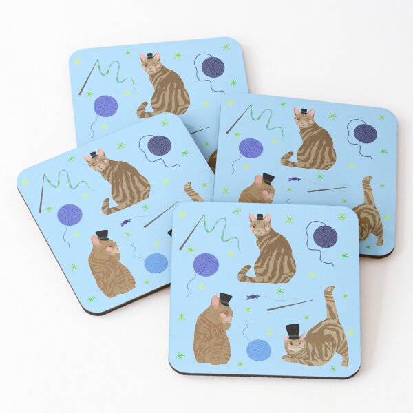 Item preview, Brown Tabby Cats - Cute Blue and Green Animal Illustration Pattern designed and sold by TheRainbowRoom.
