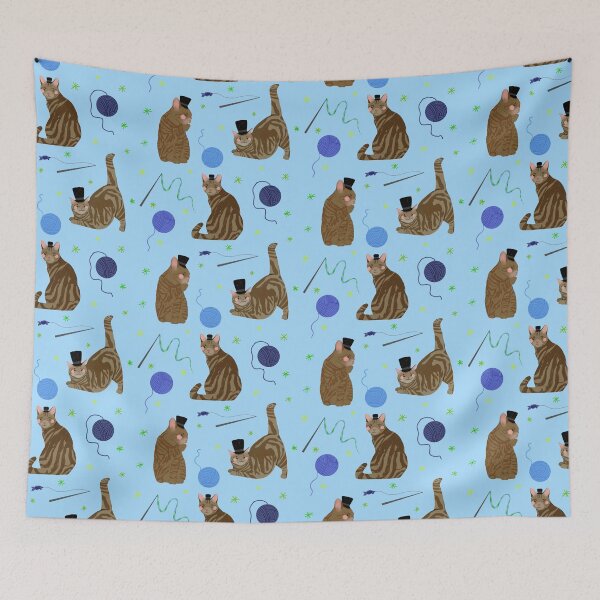 Item preview, Brown Tabby Cats - Cute Blue and Green Animal Illustration Pattern designed and sold by TheRainbowRoom.