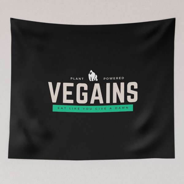 Item preview, VEGAINS BLACK BACKGROUND, Vegan Gym Gorilla Bodybuilding designed and sold by KindnessKawaii.