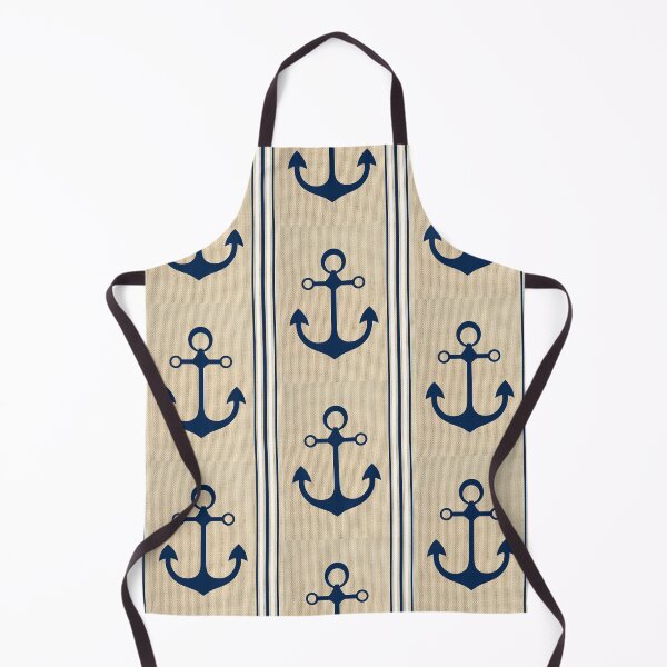 Item preview, Nautical Boat Yacht Ship Anchor Burlap Navy Blue White Stripes Pattern designed and sold by WheresMyMojo.