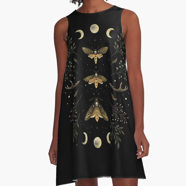 Gothic Floral Dress, Death Flowers Skater Dress, Spooky Tiki Tank Sun Dress,goth  Botanical Skull Fashion Little Black Dress,casual Witch Top 