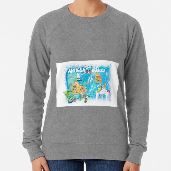 Antigua Barbuda Antilles Illustrated Caribbean Travel Map with Highlights of West Indies Island Dream Lightweight Sweatshirt