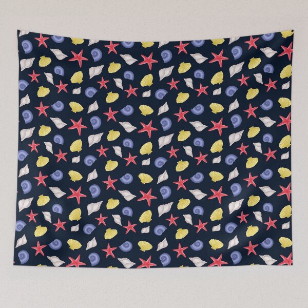 Item preview, Summer beach pattern- Colorful Seashells (Dark Background) designed and sold by DesignTreasure.