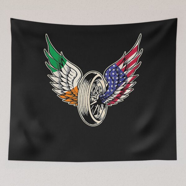 Item preview, Irish and American flags on wings biker t-shirt designed and sold by Lukifo-Caster.
