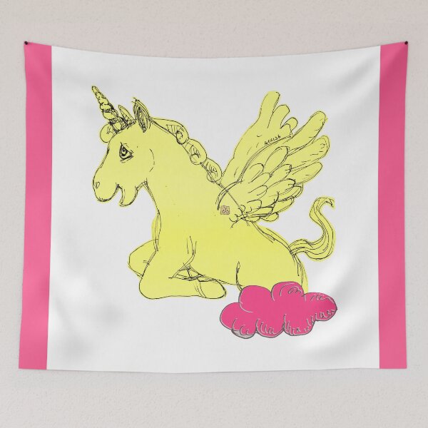 Item preview, Yellow Unicorn Horse Popping Up From A Cloud (Original Drawing by ACCI) designed and sold by VanyssaGraphics.