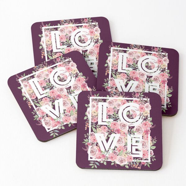Item preview, "LOVE" on luscious floral background designed and sold by Happy Puppy Print On Demand.