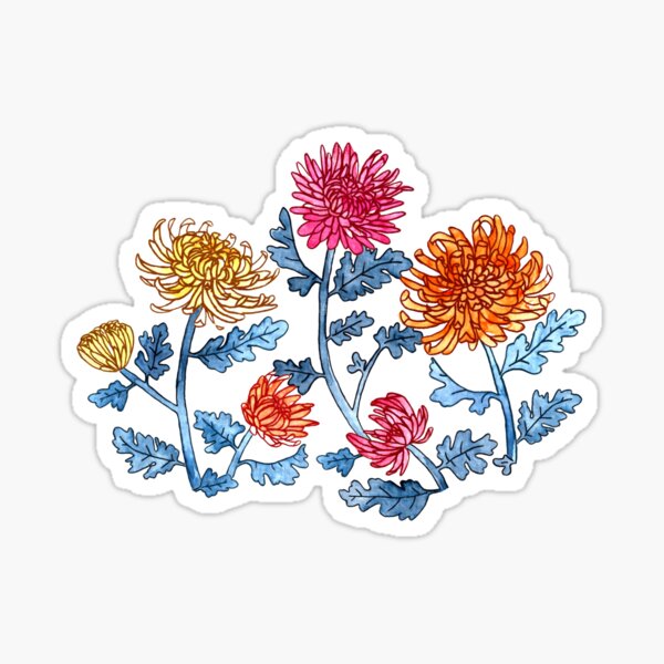 Item preview, Chrysanthemum Watercolor & Pen Pattern - Periwinkle Purple designed and sold by TigaTiga.