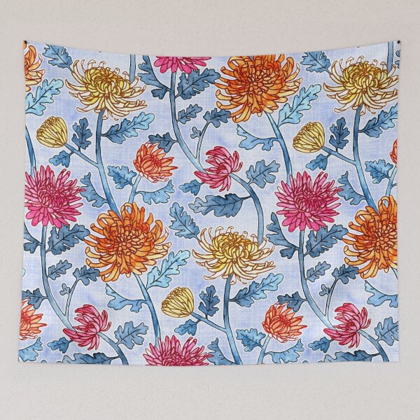 Item preview, Chrysanthemum Watercolor & Pen Pattern - Periwinkle Purple designed and sold by TigaTiga.