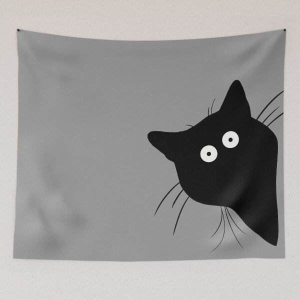 Item preview, Peeking black cat, hiding black cat, sneaky black cat designed and sold by fluffyfriends.