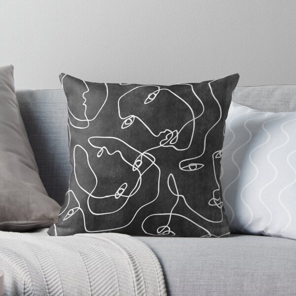 Faces All Over Black And White Throw Pillow