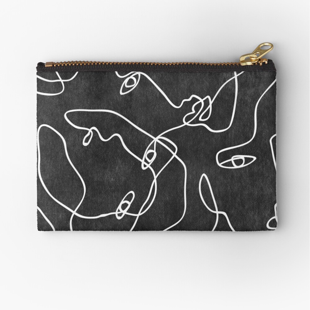 Faces All Over Black And White Zipper Pouch