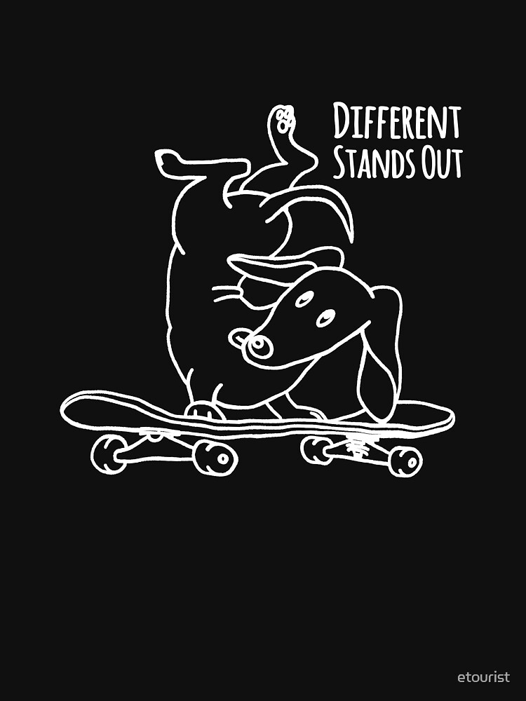 Different Stands Out - Dachshund Wiener Sausage Dog on Skateboard Line Art by etourist