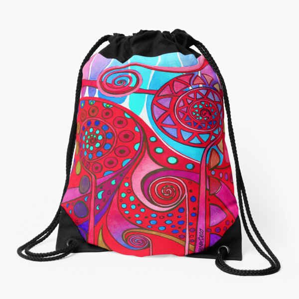 AURORA BOREALIS RED Drawstring Bag