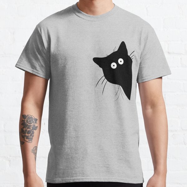 Vista previa del artículo con la obra «Gato negro que mira furtivamente, gato negro escondido, gato negro astuto», diseñado y vendido por fluffyfriends.