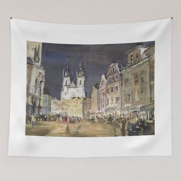 Item preview, Prague, Czech Republic fine art watercolor painting.  Church in center of Prague watercolor painting designed and sold by rfoxphoto.