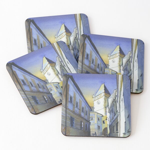 Item preview, Tabor, Czech Republich belltower.  Watercolor painting of belltower in medieval village of Tabor  designed and sold by rfoxphoto.