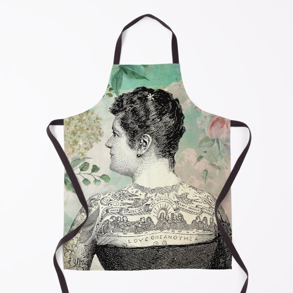 Item preview, Tattooed woman in blue sky landscape with flowers designed and sold by LeAllureVintage.