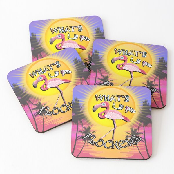 Item preview, Flamingos, Ocean Sunset & Palm Trees: Funny What's Up Flockers? Summer Flamingo designed and sold by tamdevo1.